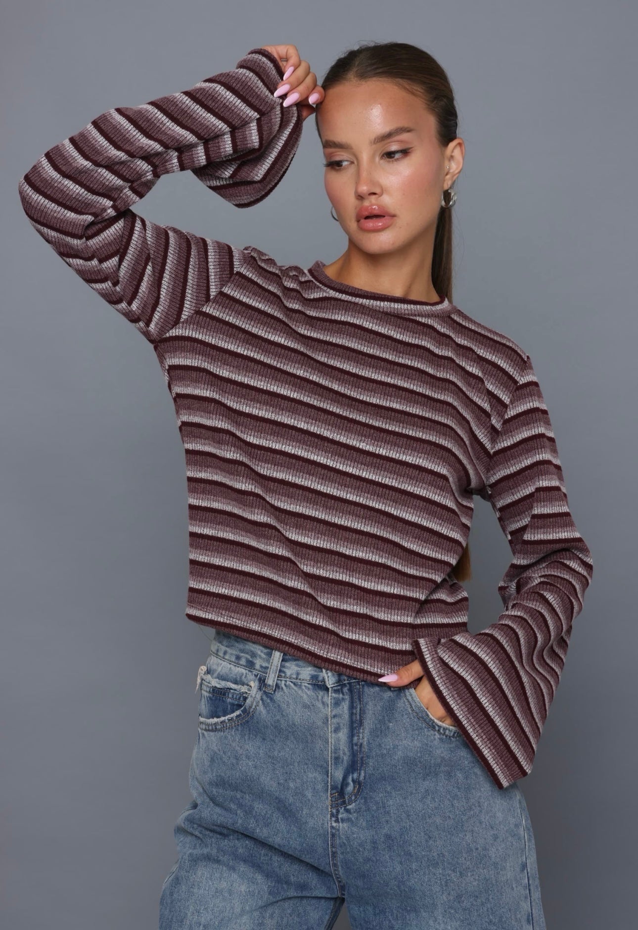 סריג פסים שרוול מתרחב