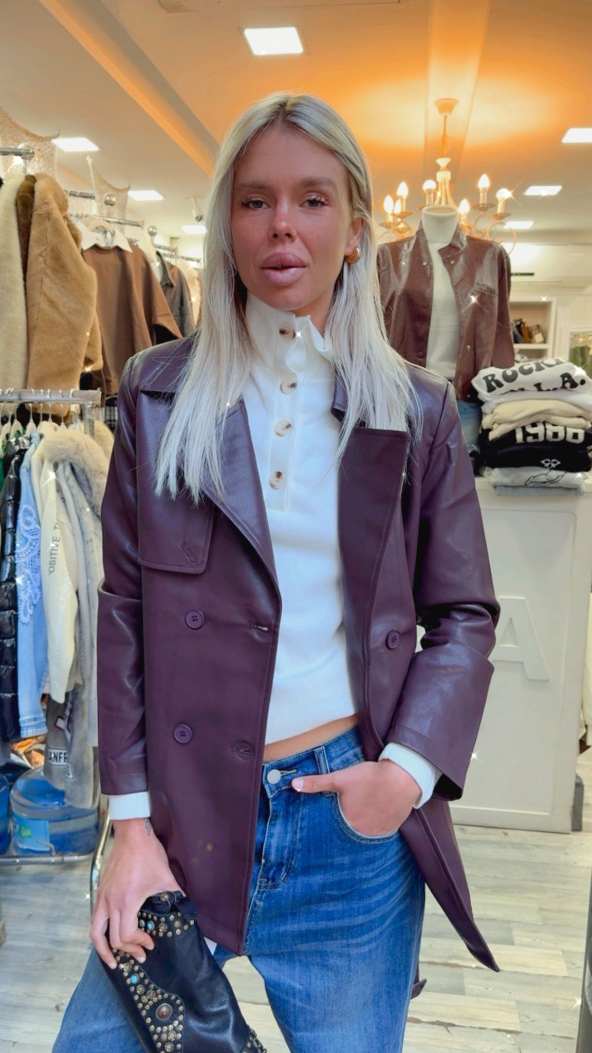 ג׳קט טרנץ׳ דמוי עור