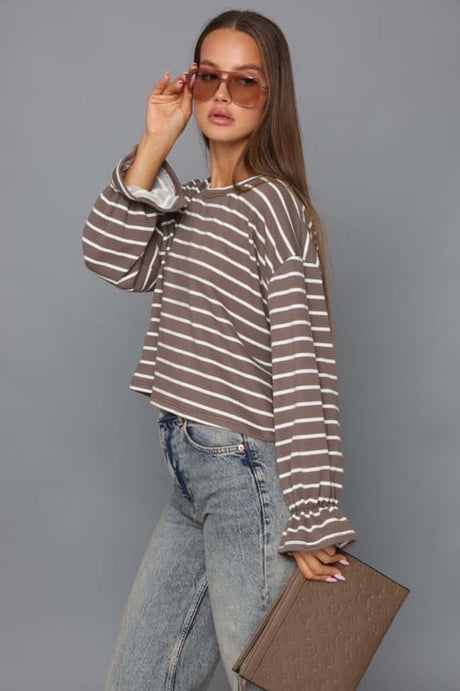 חולצת פסים קרופ שרוול פרח
