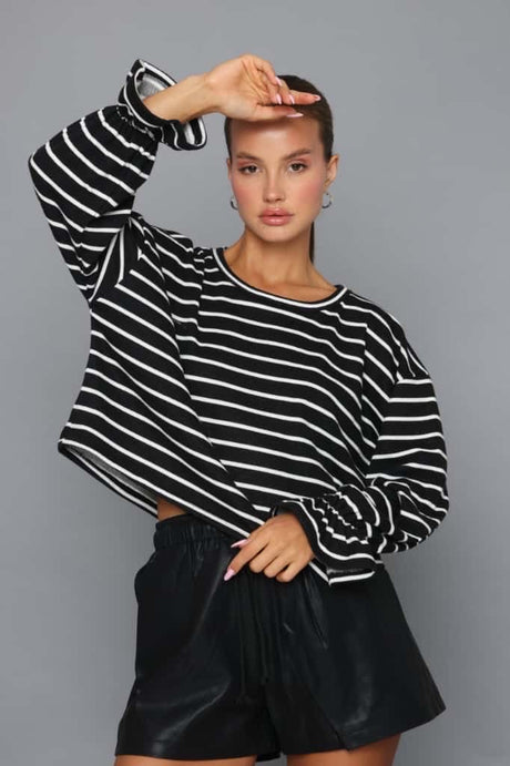 חולצת פסים קרופ שרוול פרח